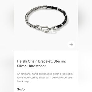 John Hardy Silver and Black Heishi Chain Bracelet. New With Pouch